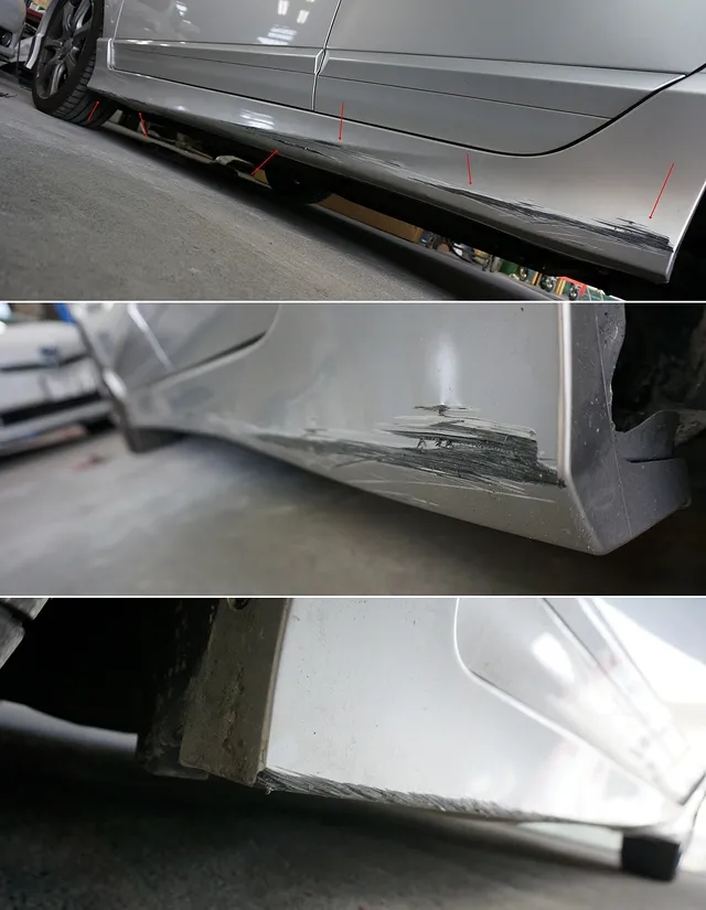鹿屋市 板金塗装｜ホンダ シビックタイプR 左ステップのキズ・ヘコミ修理