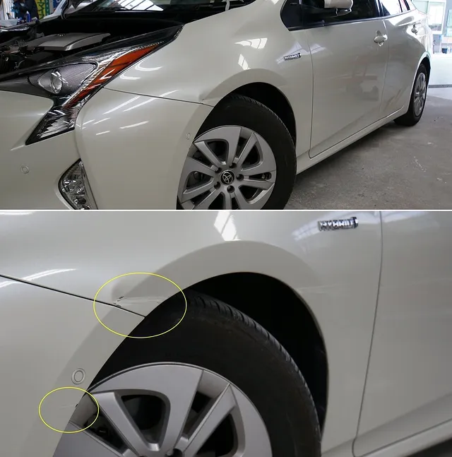 鹿屋市 鈑金塗装｜トヨタ プリウス ZVW51 フェンダーのキズ修理