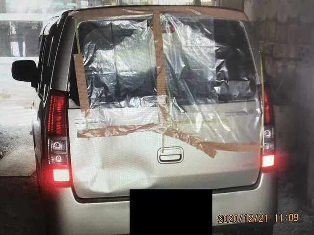 八戸市　板金塗装　ワゴンR 後ろのガラスが割れてゲートをぶつけた事例